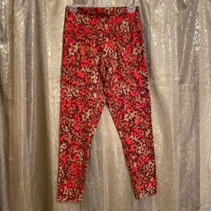 Aerie Offline Goals red brown leopard print high waisted leggings, L NWOT